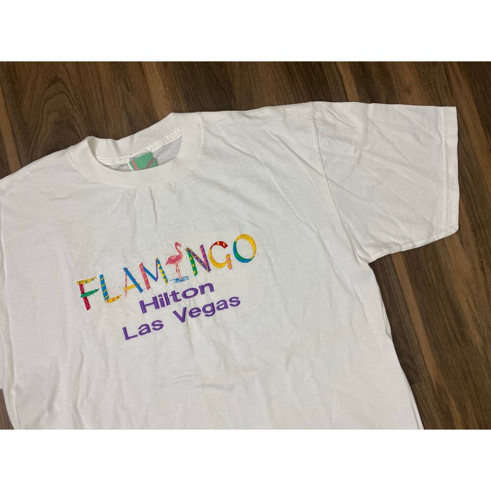 VTG Y2K Men Flamingo Hilton Las Vegas stitched graphic cotton t-shirt, L